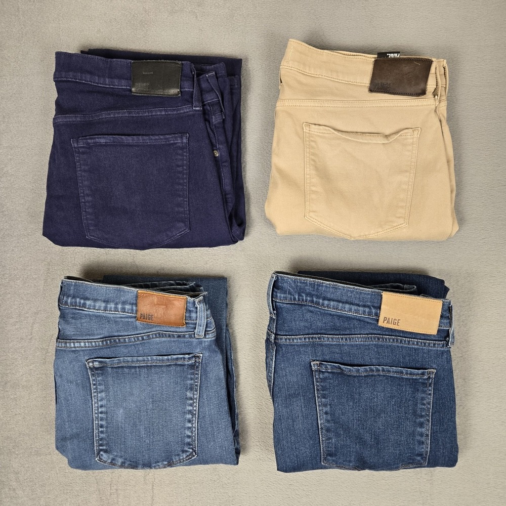 PAIGE Jeans Lot Of 4 Mens 36 Lennox Croft Normandie Blue Khaki Denim Stretch